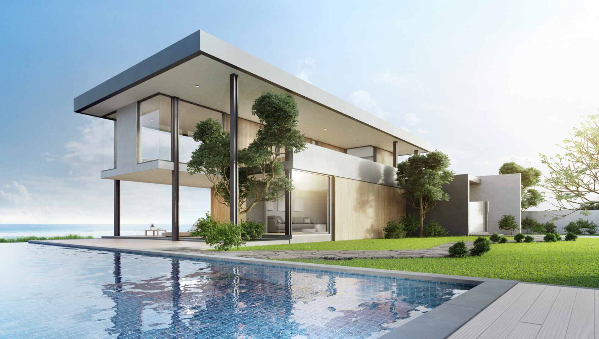 Contemporary home by a swimming pool