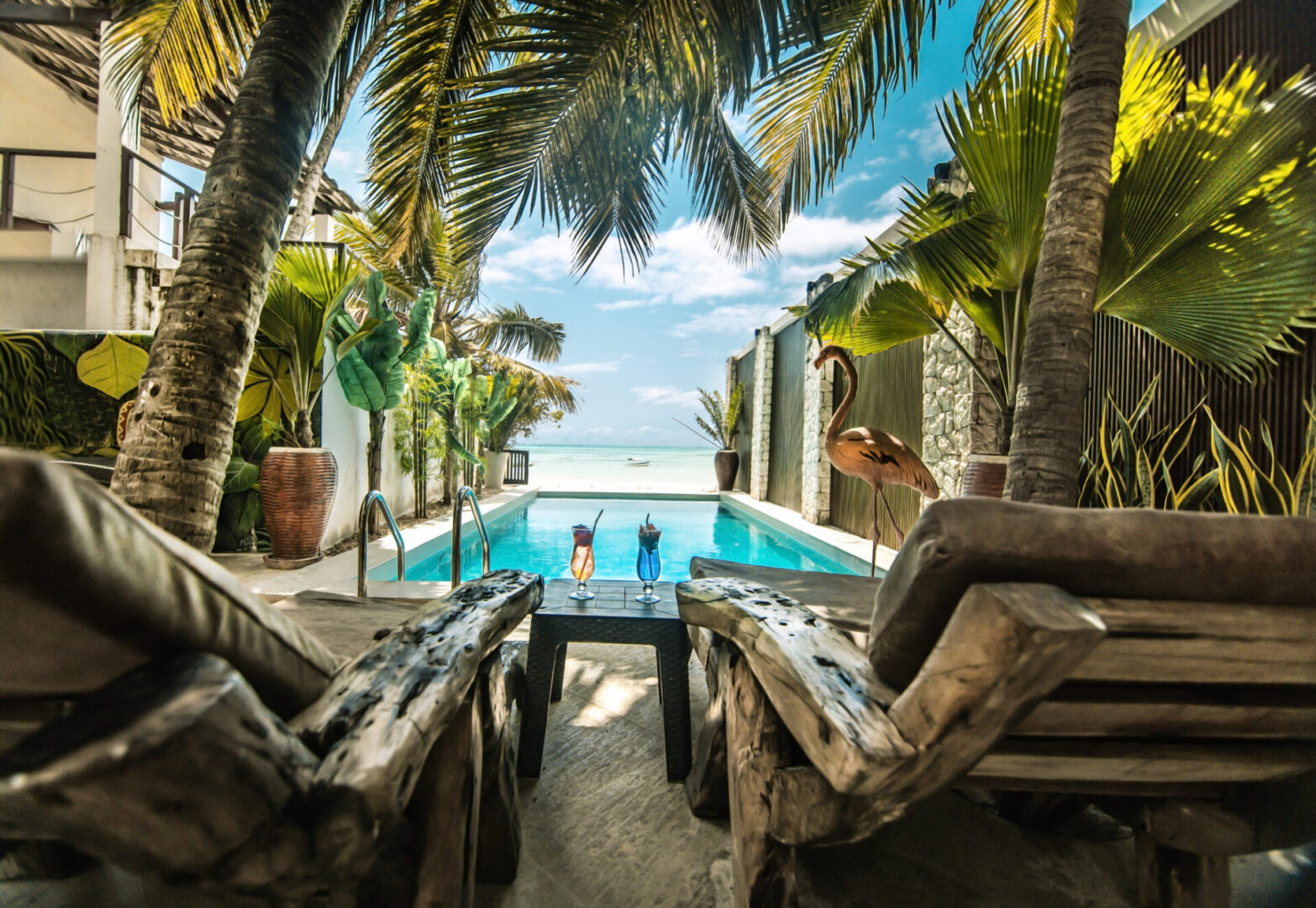 Relaxing pool view under sunny skies