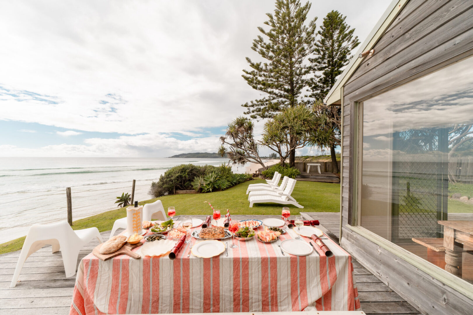 Outdoor meal by the sea
