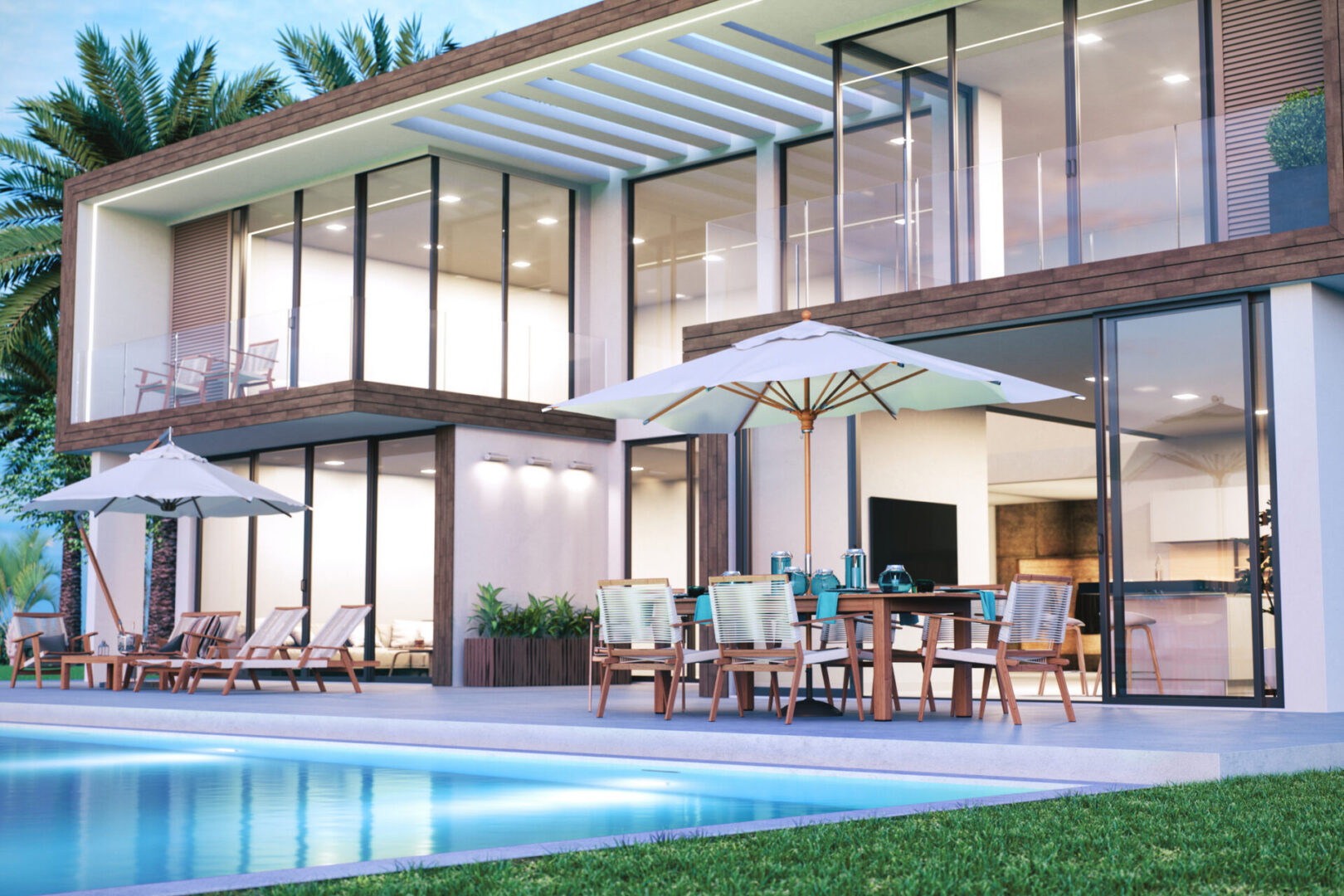 Luxury home exterior with poolside