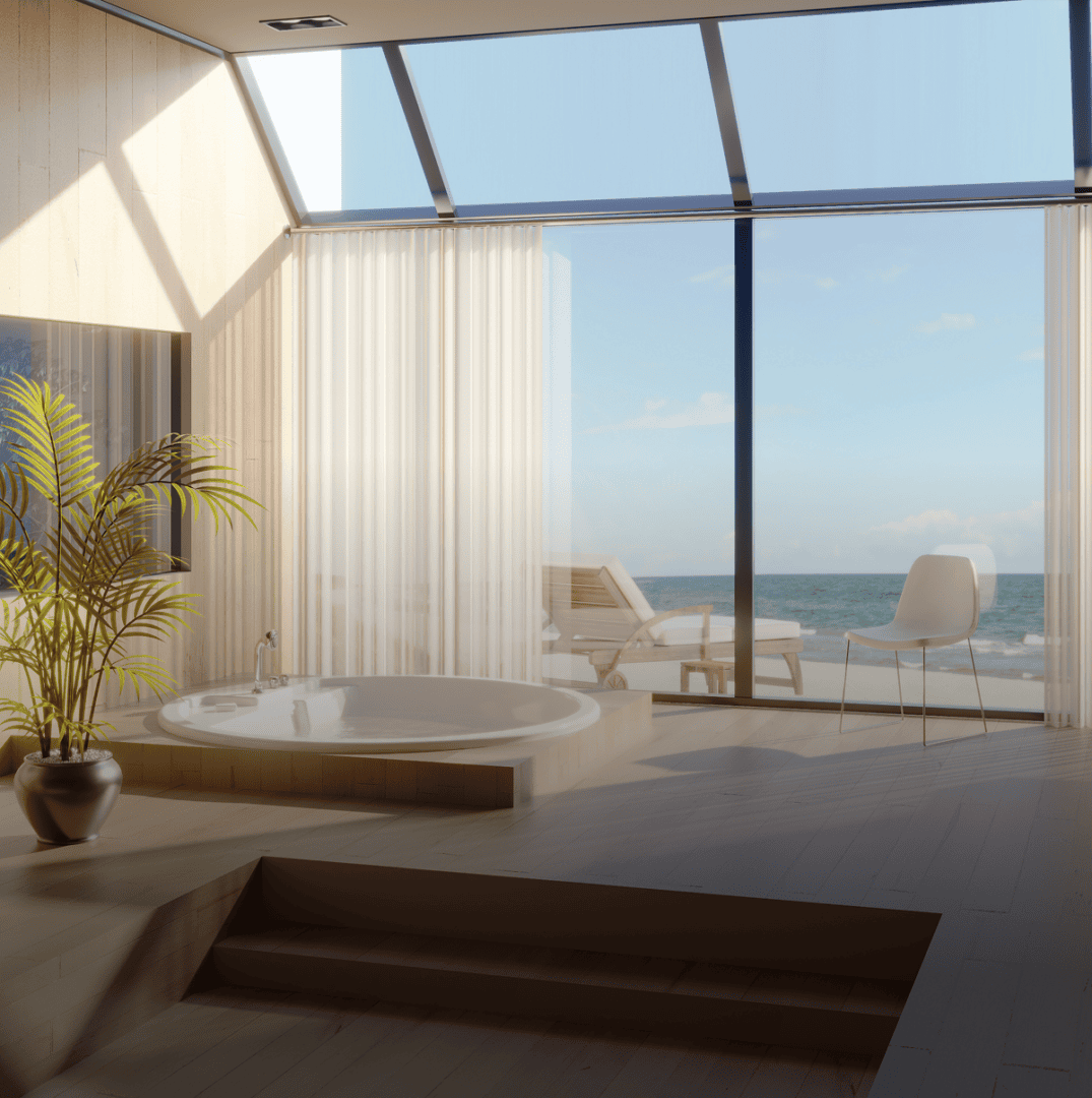 Luxurious bathroom with ocean view